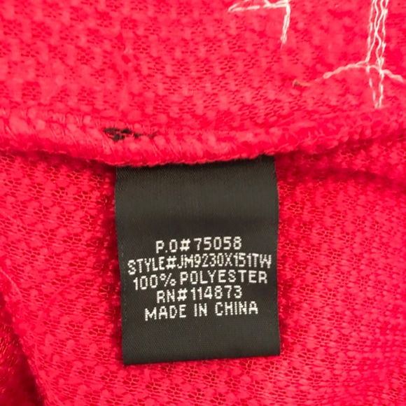 Christmas Third Wish Sherpa Sequin Snowflake Pom Pom Hoodie Size L Red Silver - Picture 6 of 6